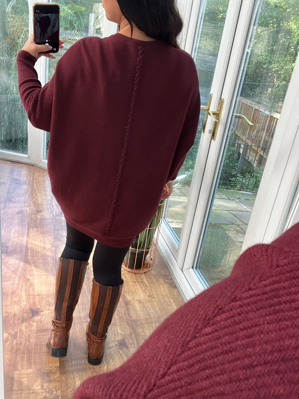 Burgundy Plait Back Jumper with Pockets