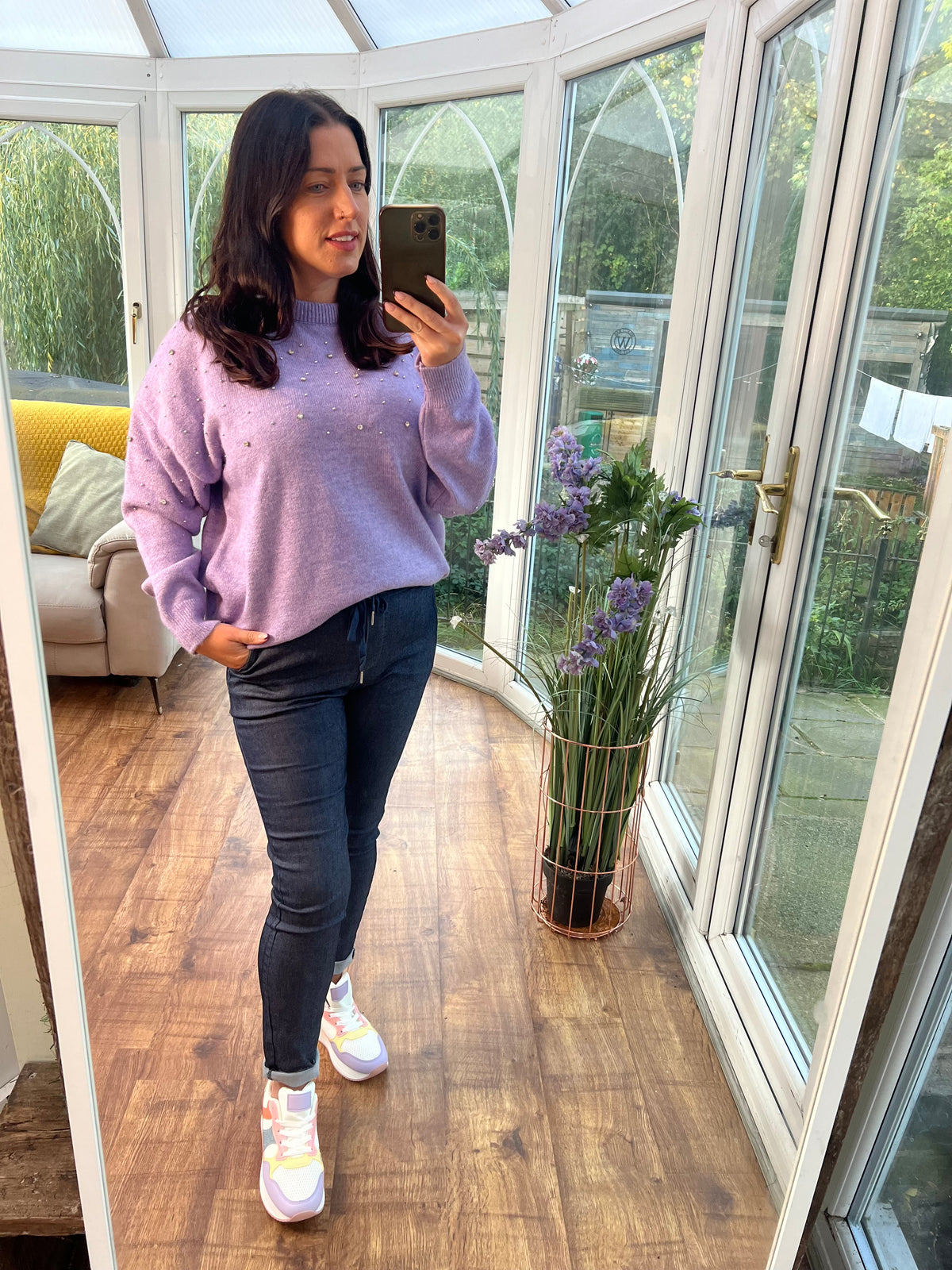 Lilac Pearl detail knit jumper