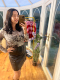 Grey leopard print mesh top