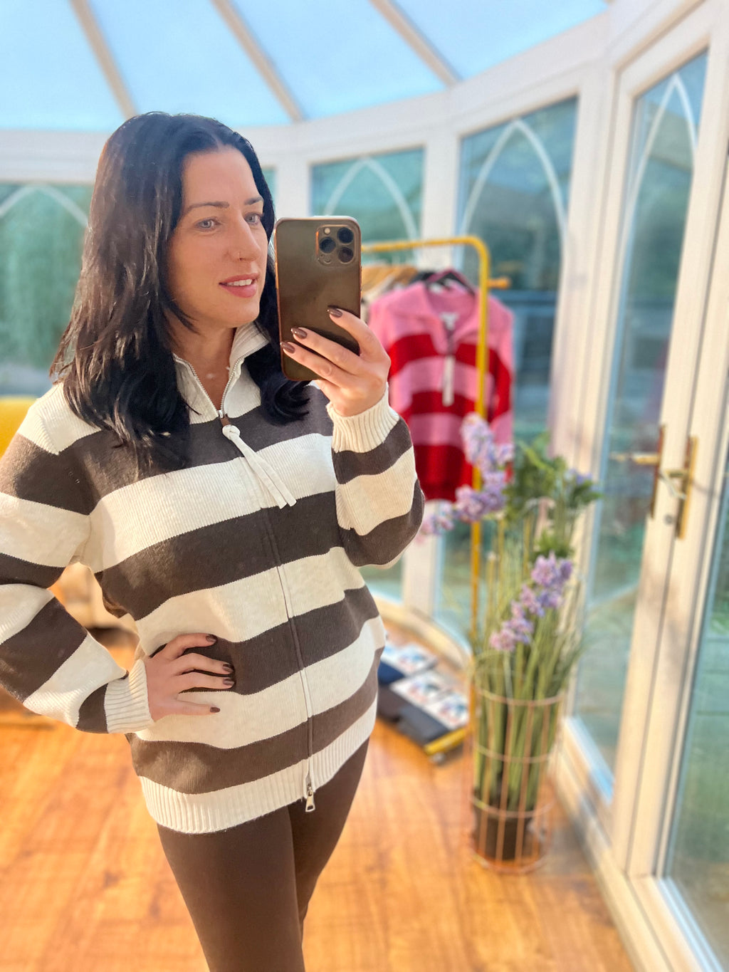 Chocolate and oatmeal striped jumper