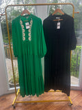 Green and black maxi dresses