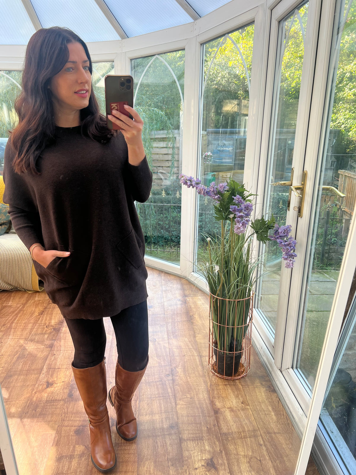 Brown plait back jumper