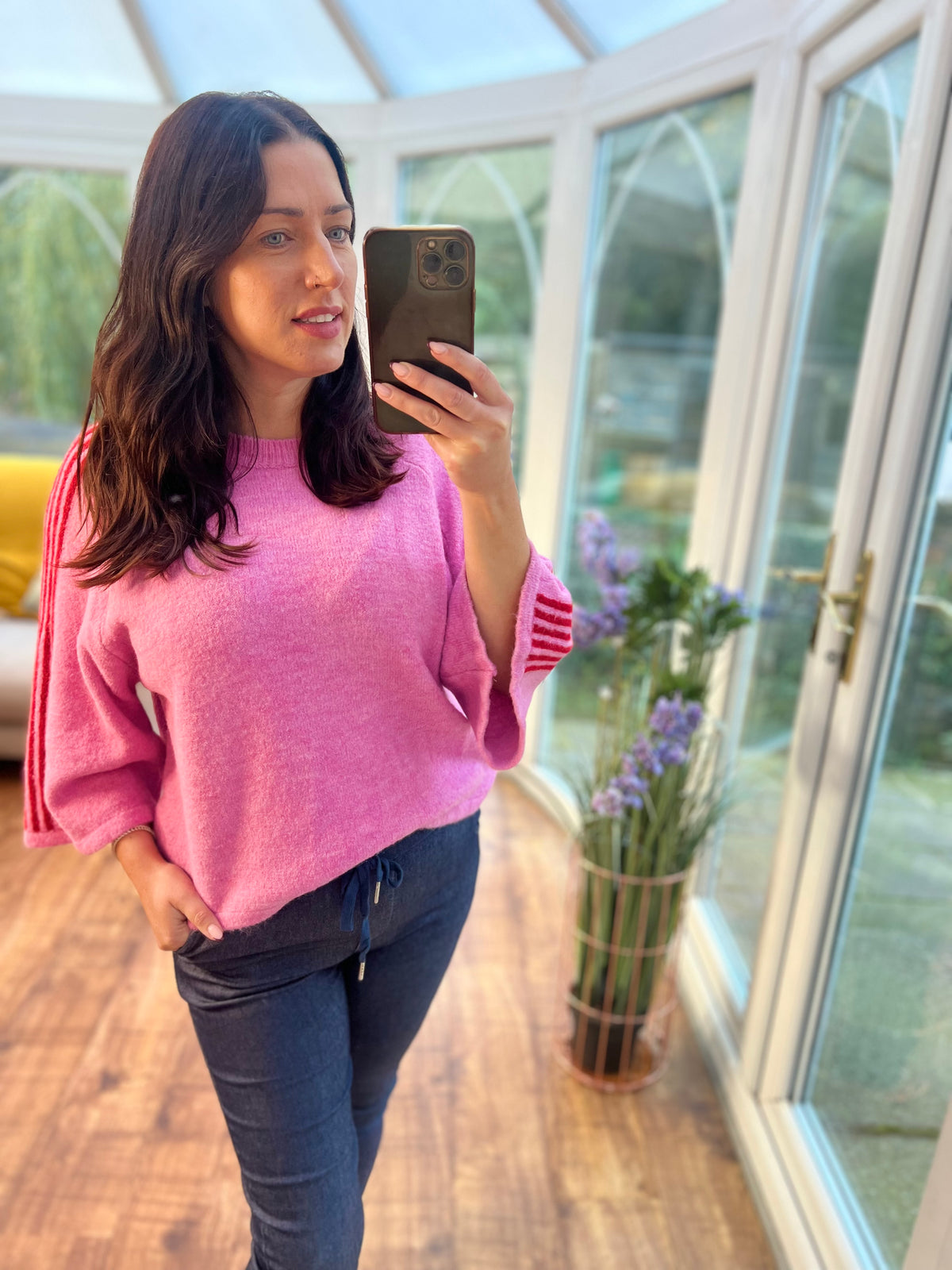 Pink 3/4 sleeve jumper