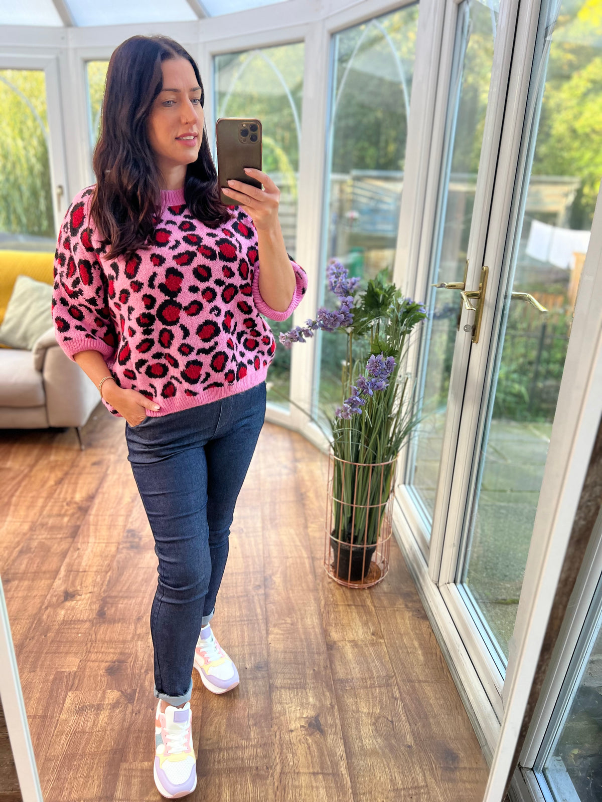 Pink and black leopard print jumper
