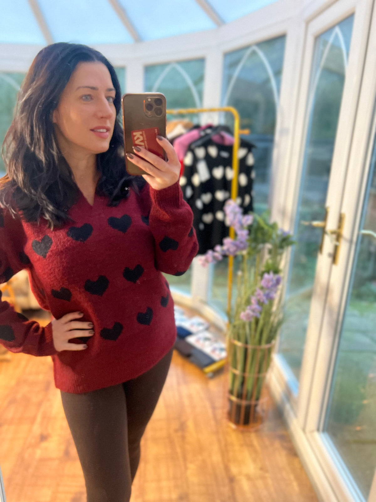 Burgundy Heart Print Jumper