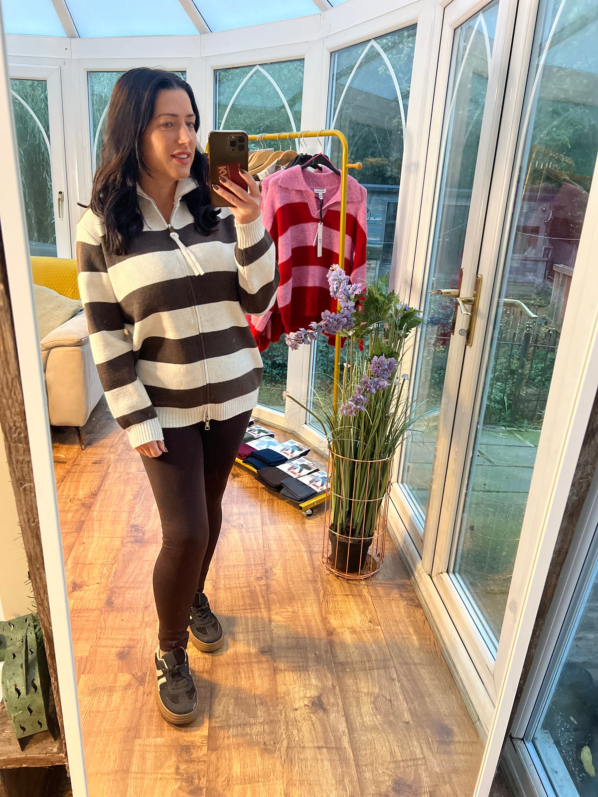 Chocolate and oatmeal striped jumper
