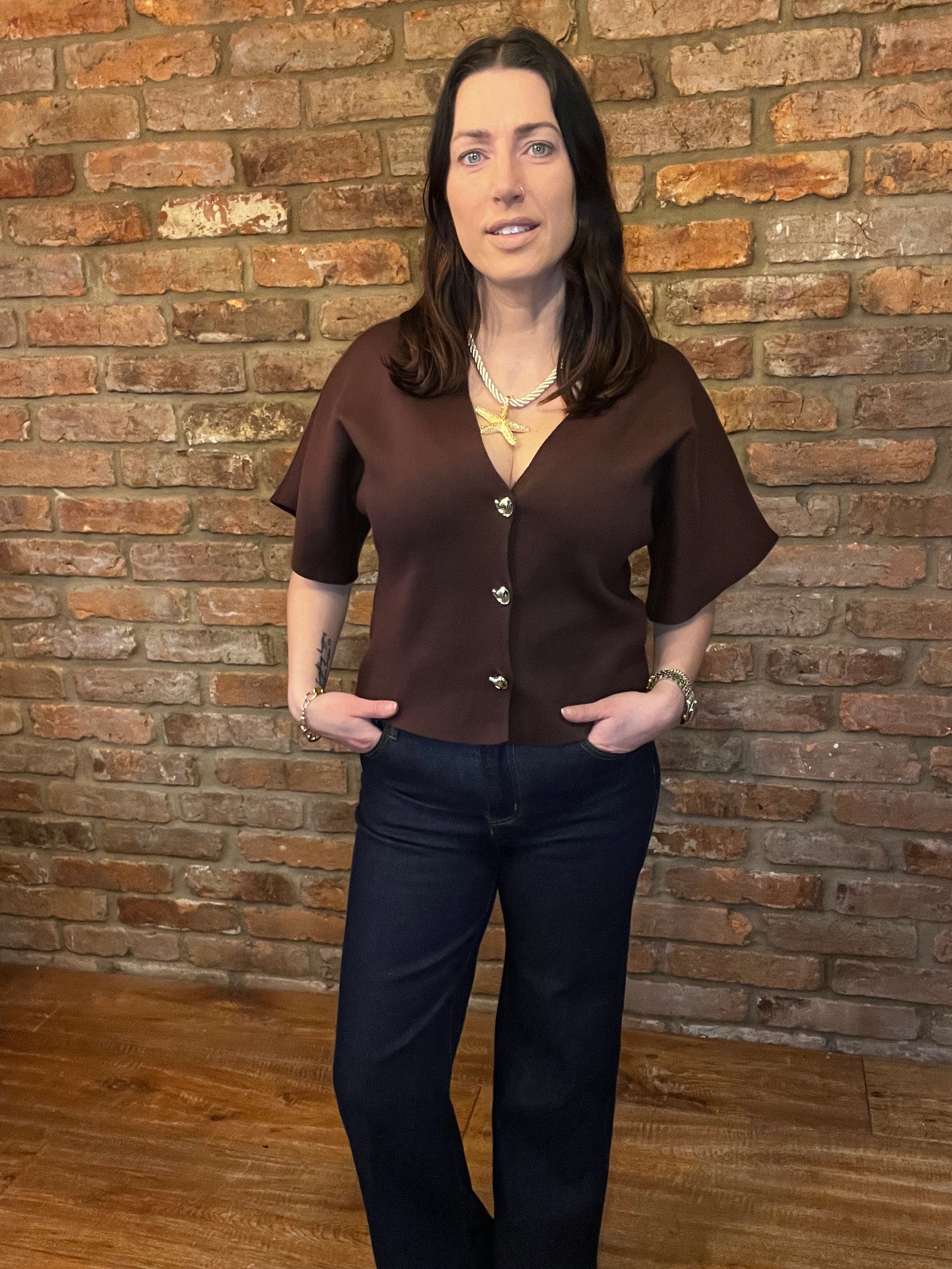 Chocolate batwing v neck top