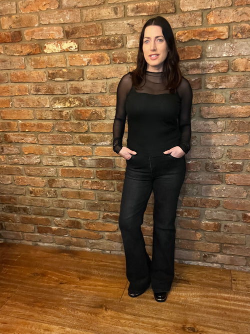 Black corset top with mesh sleeves