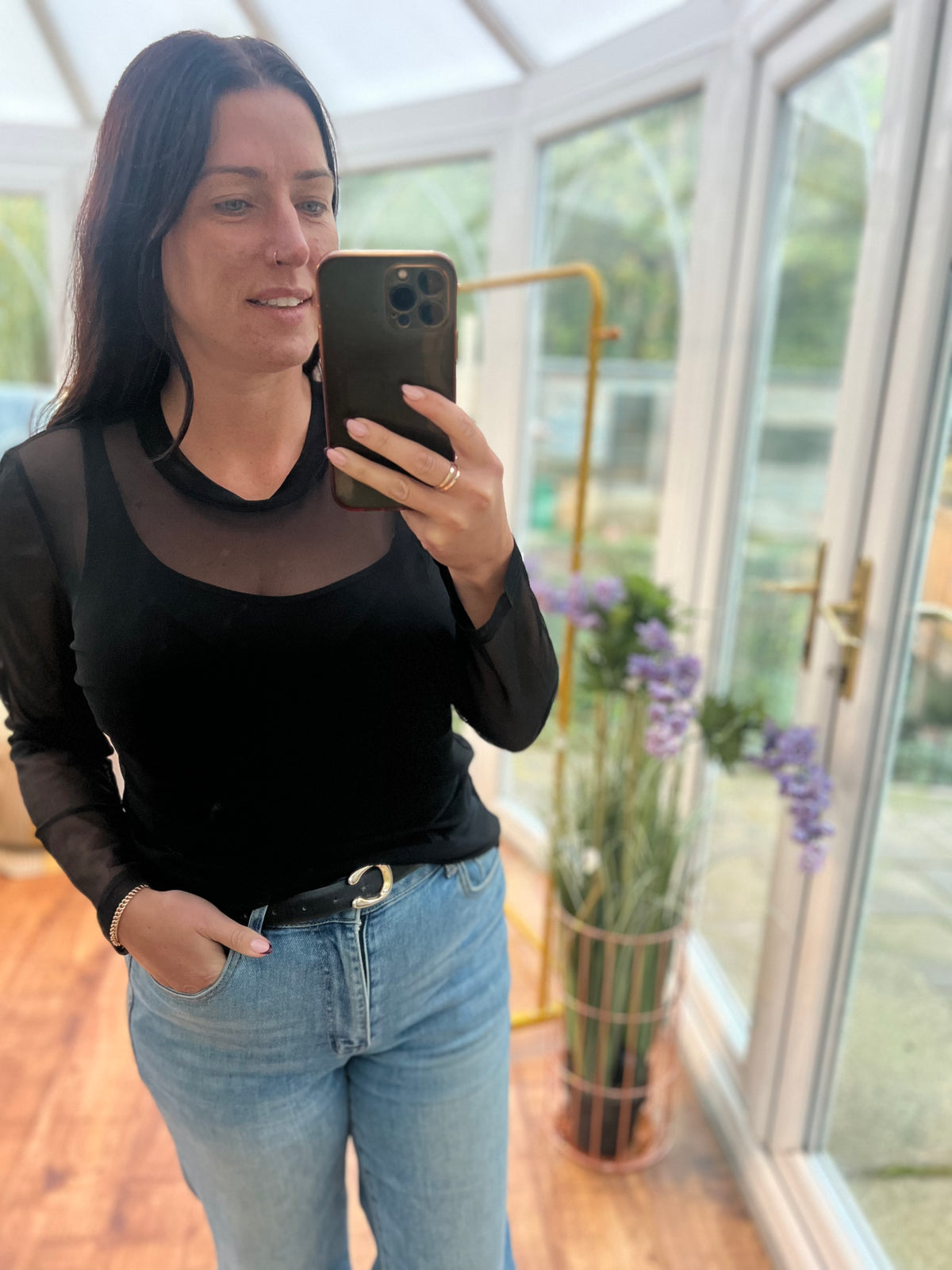 Black mesh top