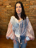 Stripped shirt with puff ball sleeves