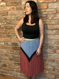Blue & Burgundy Skirt with Gold Sparkle Waistband