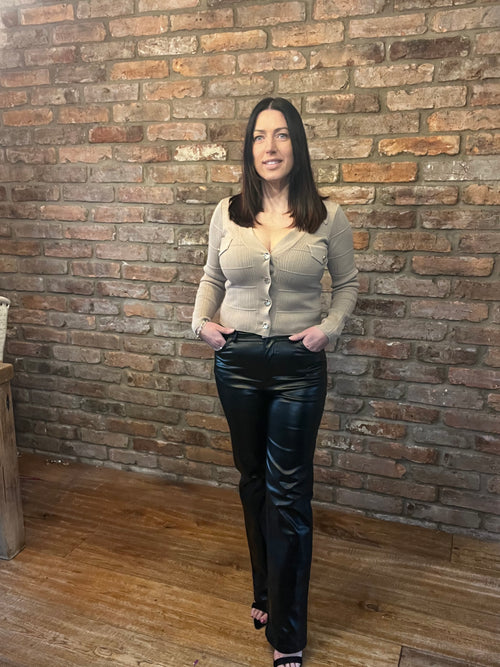 Beige long sleeve button top