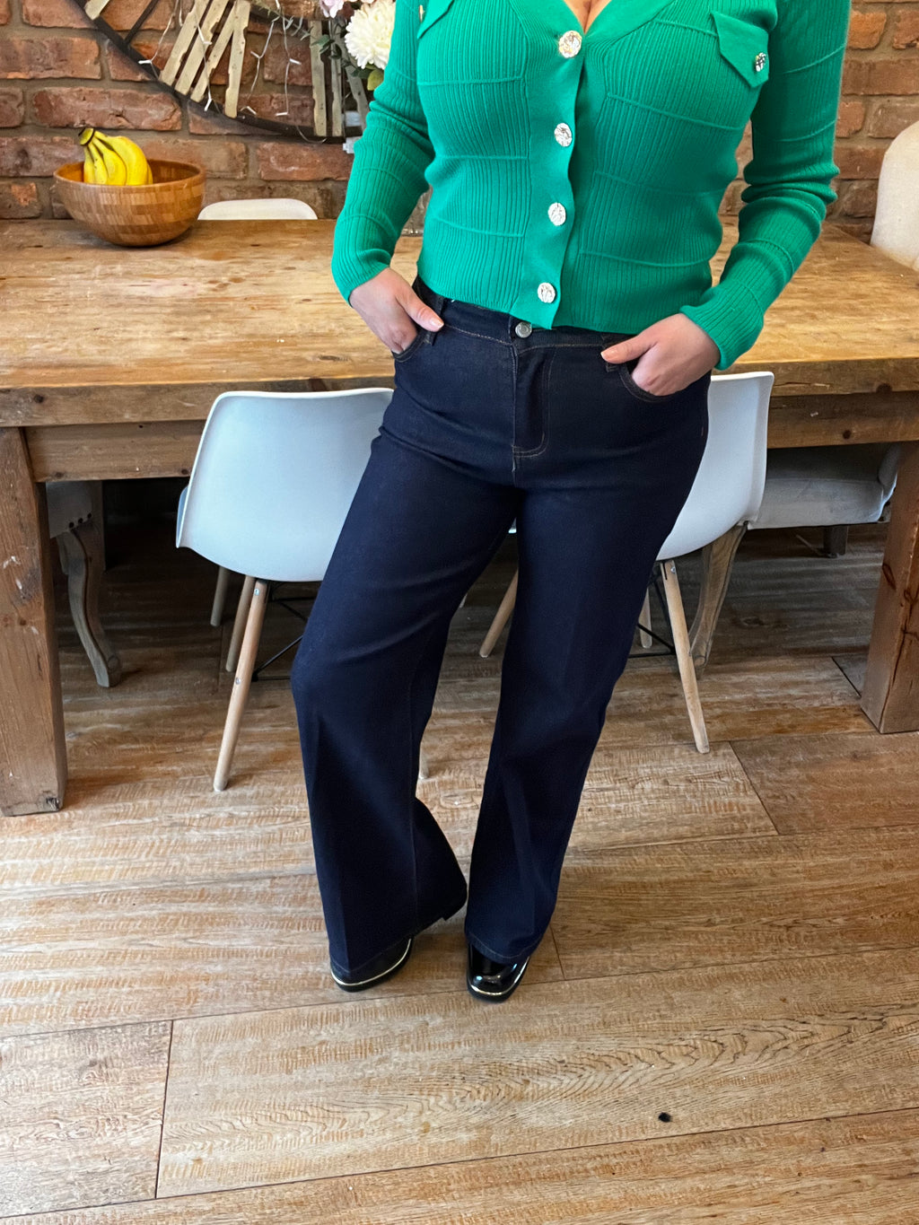 Dark denim flared jeans
