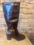 Brown heeled calf boots