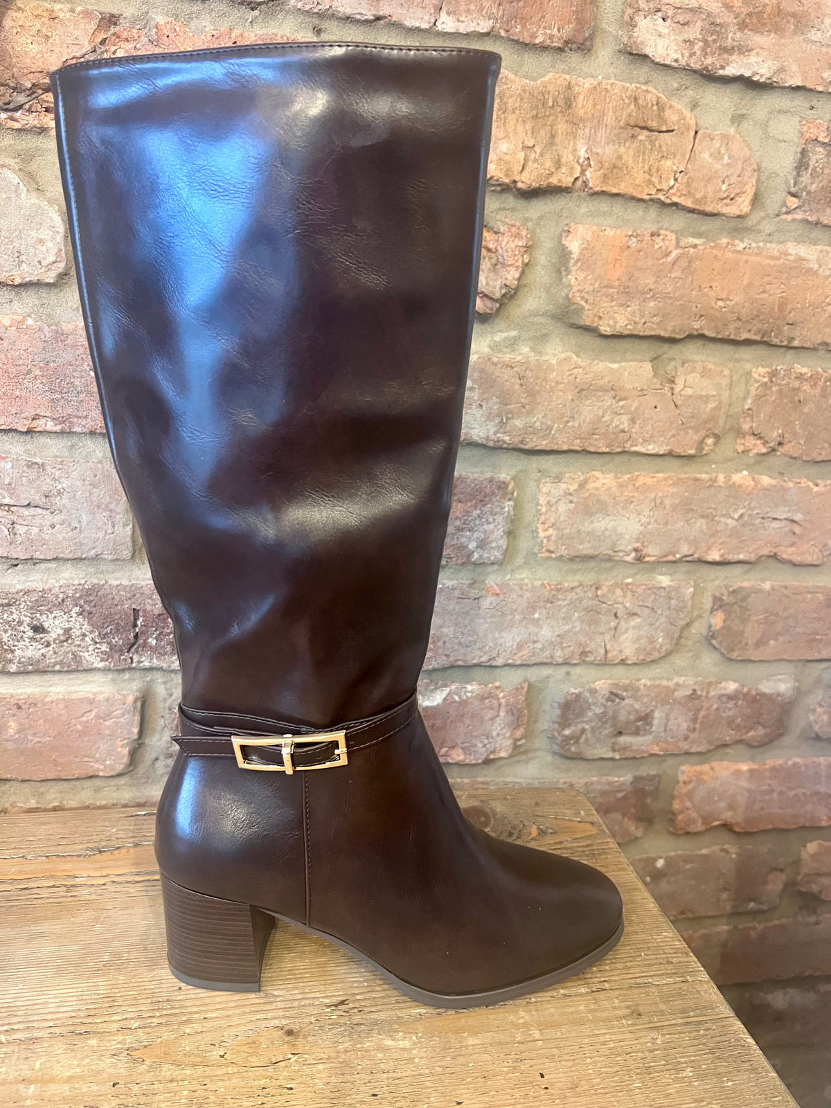 Brown heeled calf boots