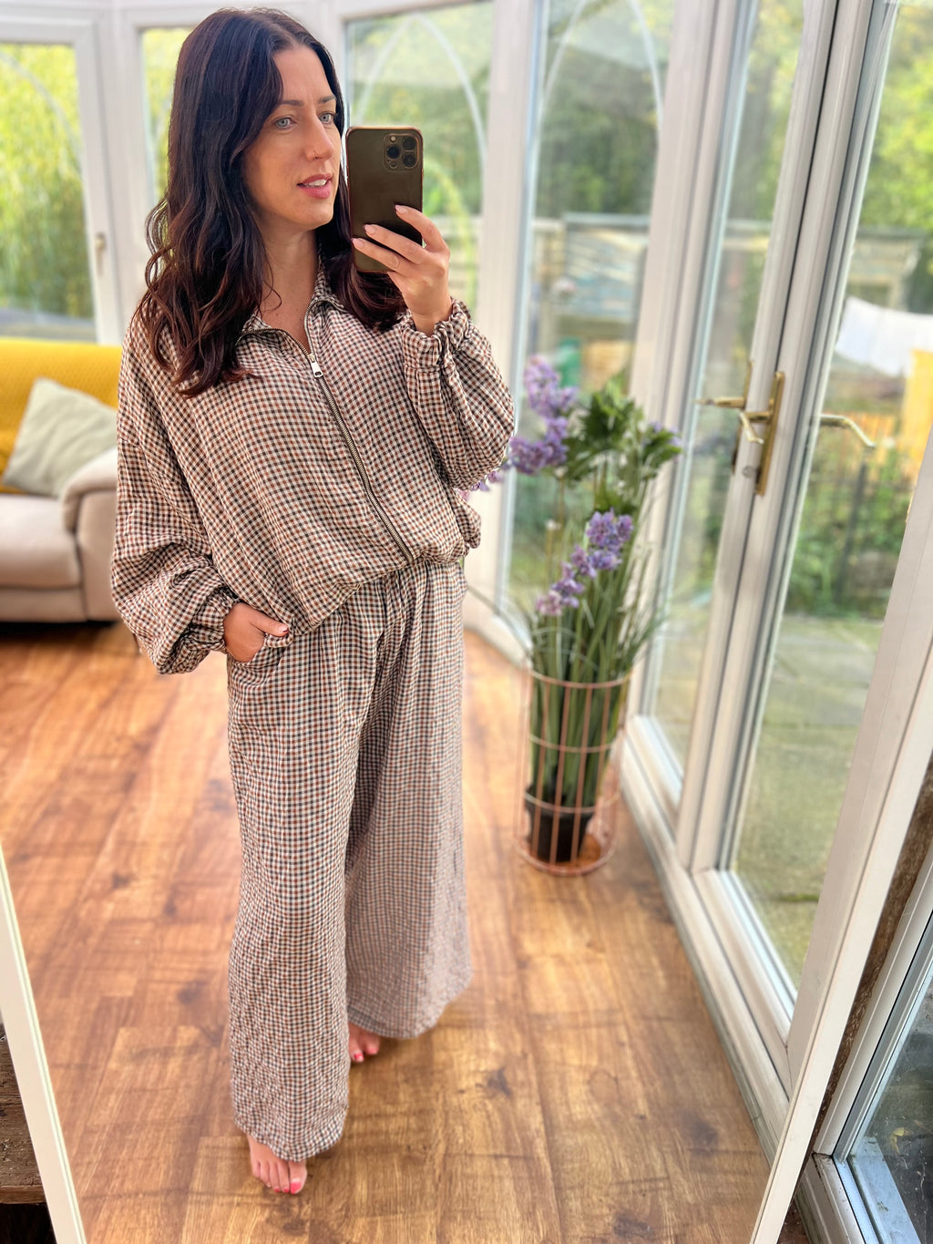 Beige and brown checked co ord