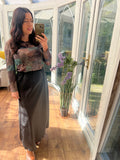 Black Satin Ankle-Length Skirt