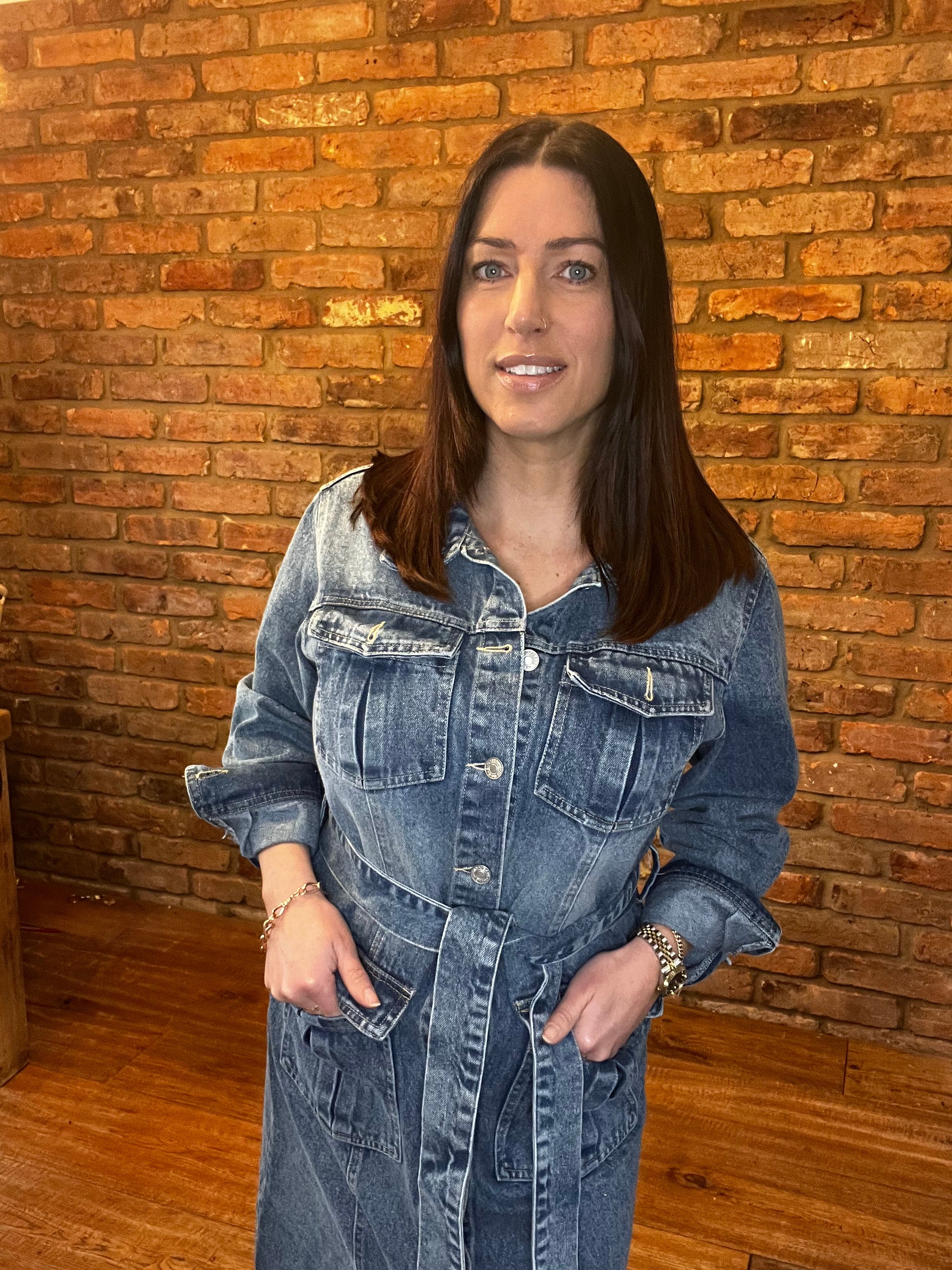 Long sleeved midi denim dress