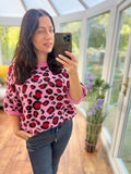 Pink and black leopard print jumper