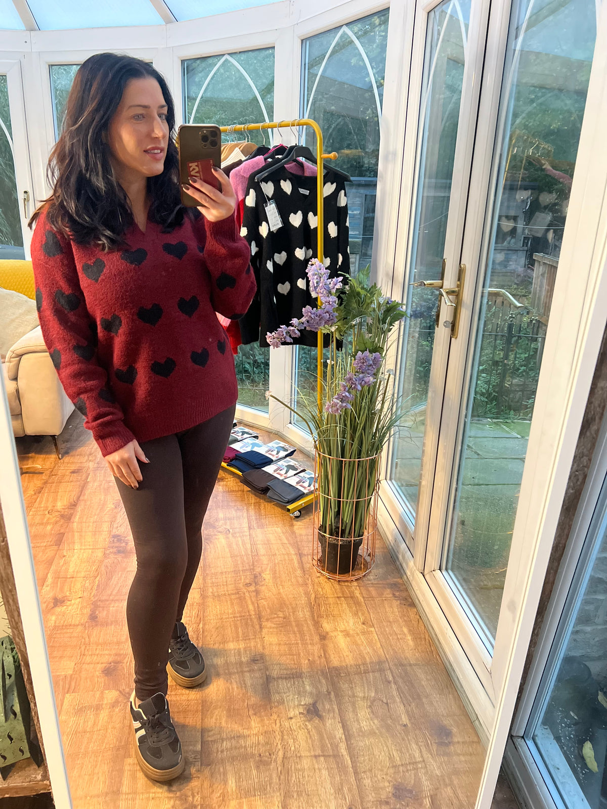 Burgundy Heart Print Jumper