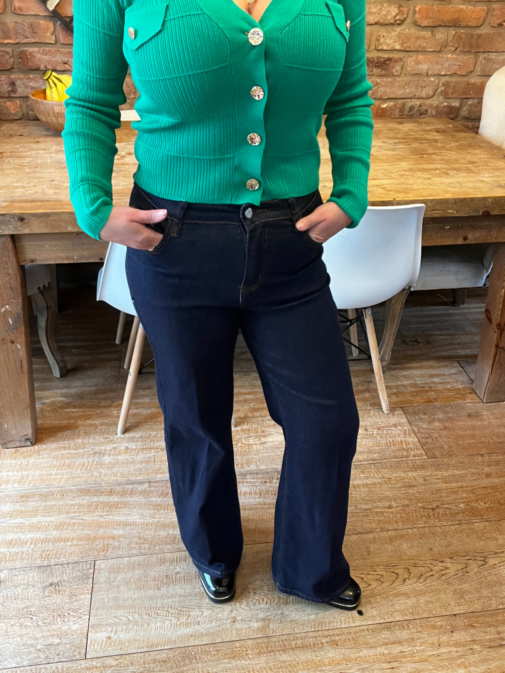 Dark denim flared jeans