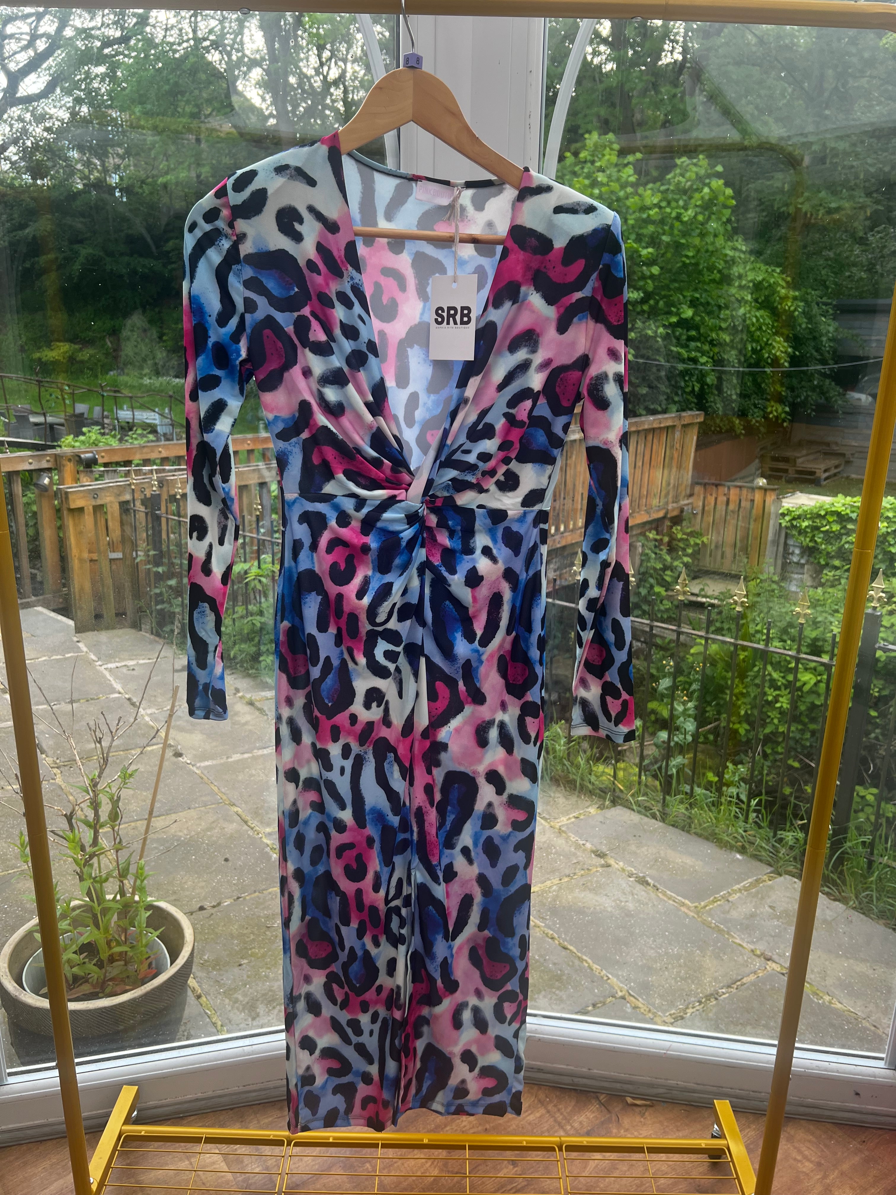 Multicolour leopard print midi dress