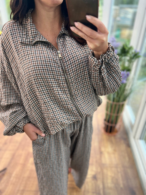 Beige and brown checked co ord