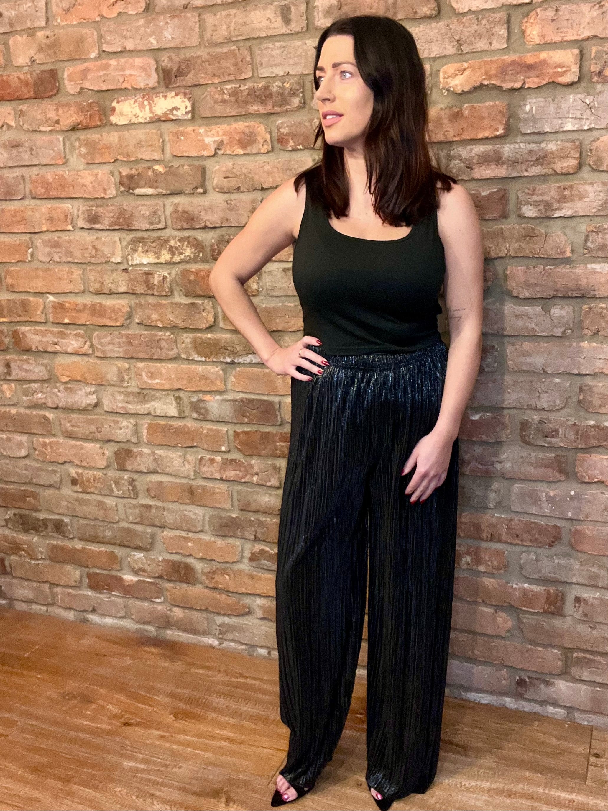 Pleated Black Shimmer Trousers