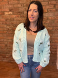 Mint knitted cardigan with floral detail