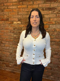 White knitted top with long frill sleeves