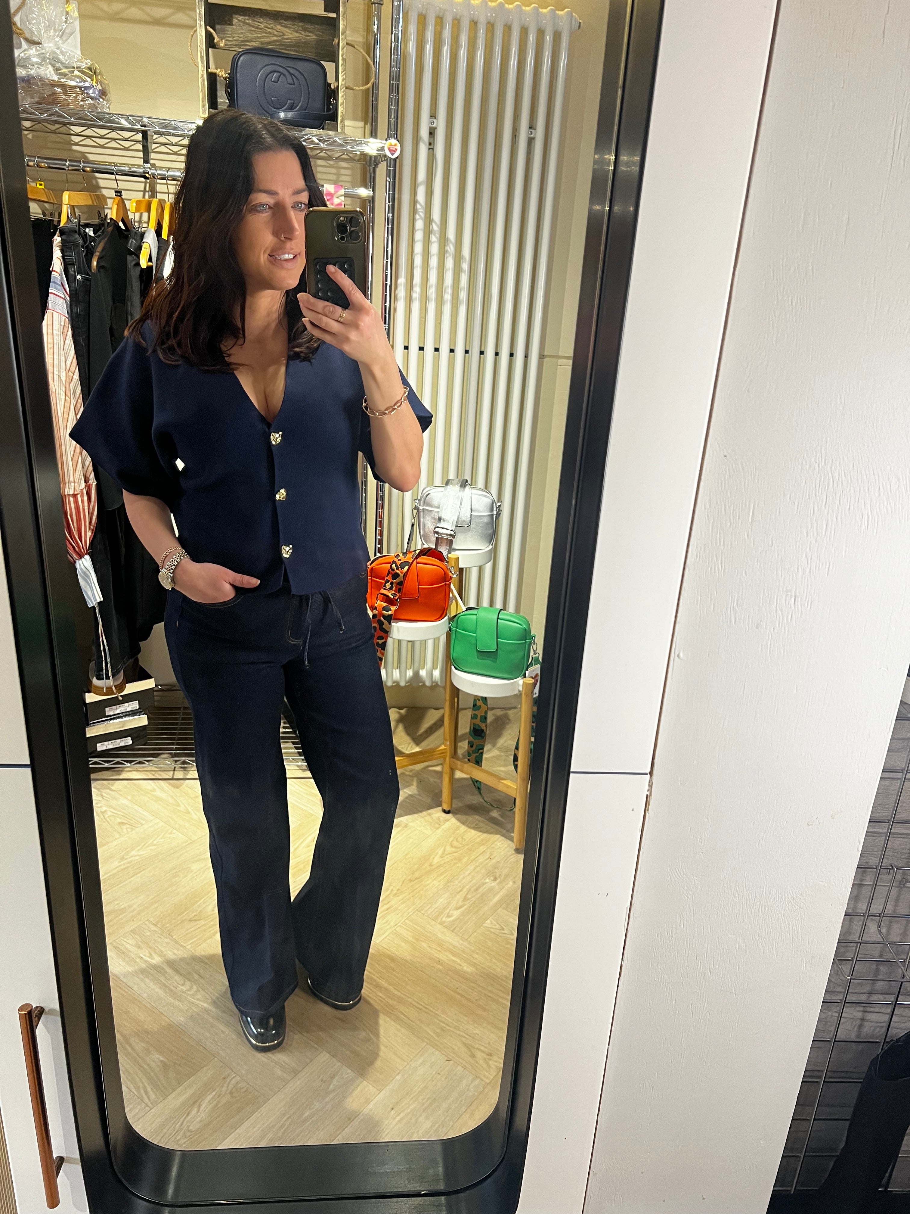 Navy batwing sleeved top