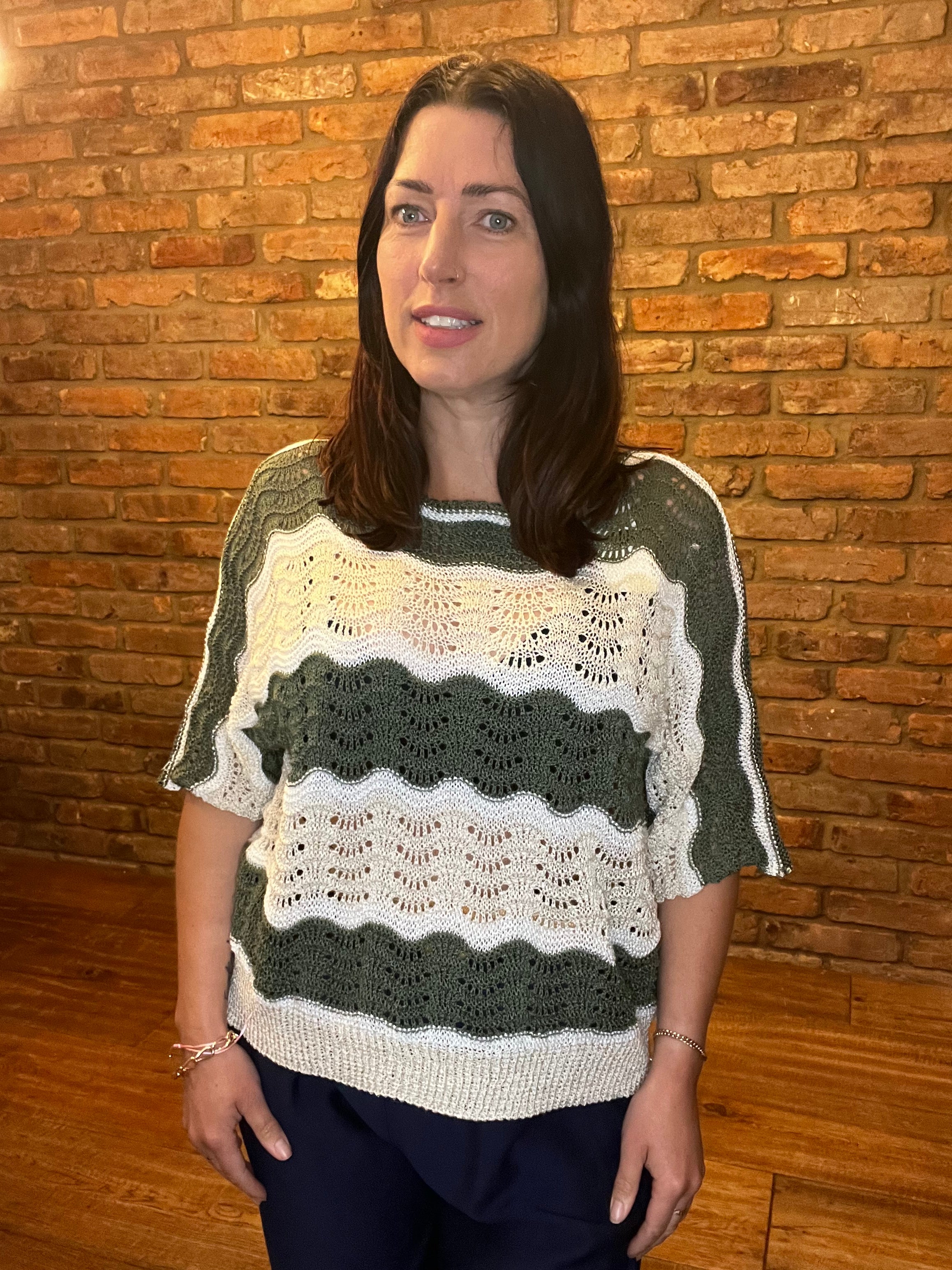 Khaki and beige crochet top