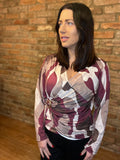 Burgundy and beige wrap top