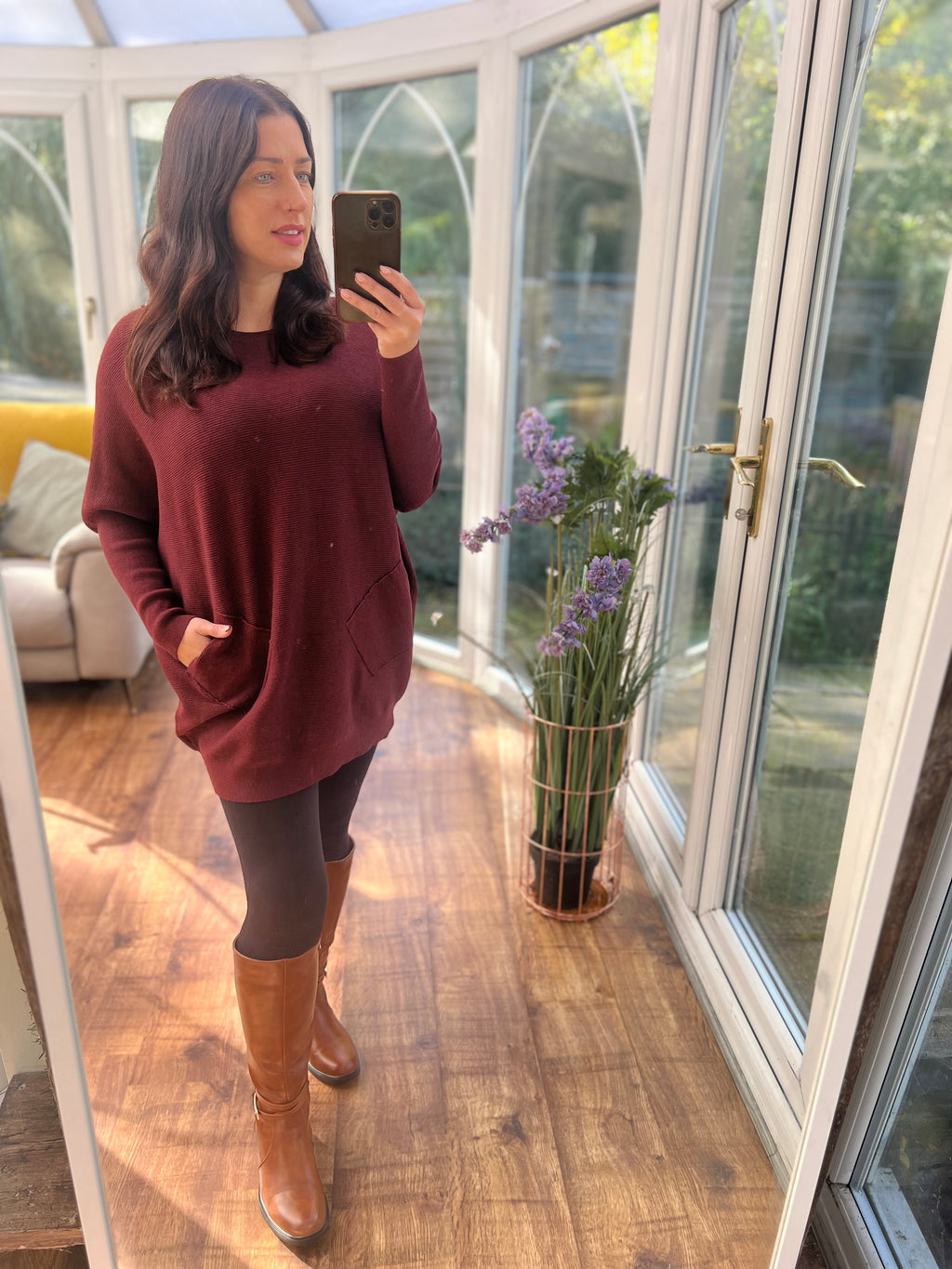 Burgundy Plait Back Jumper with Pockets
