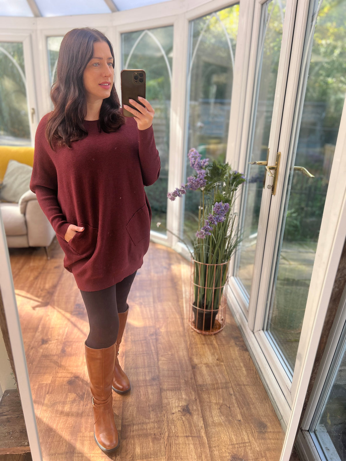 Burgundy Plait Back Jumper with Pockets