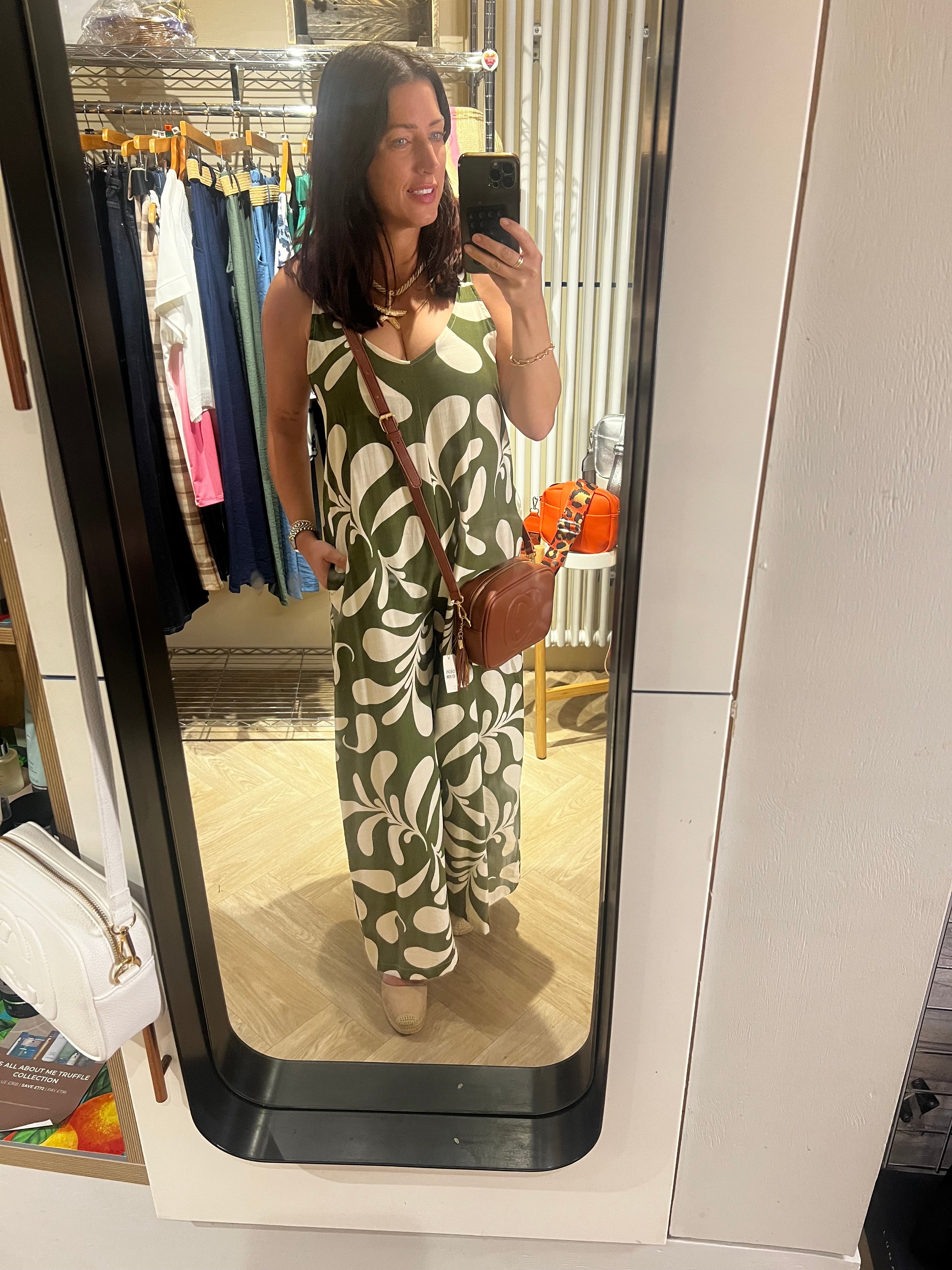 Green and beige jumpsuit