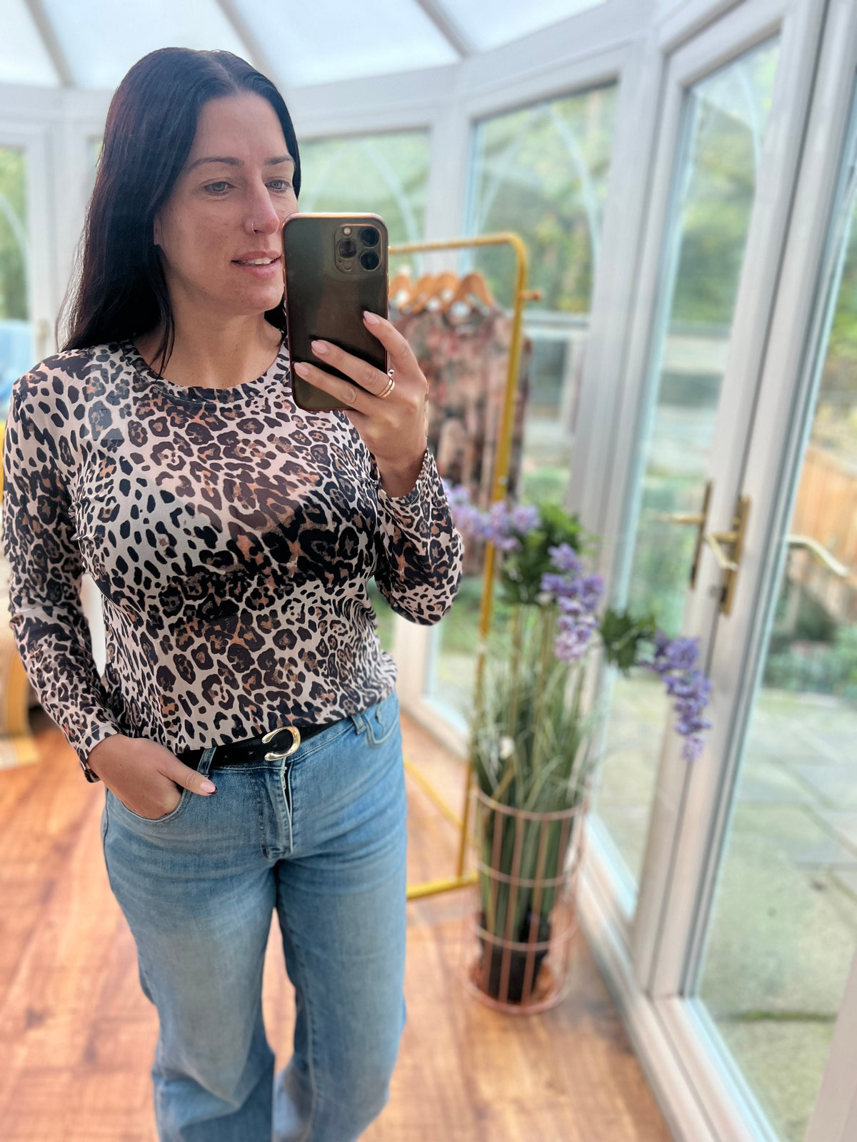 Leopard print mesh top