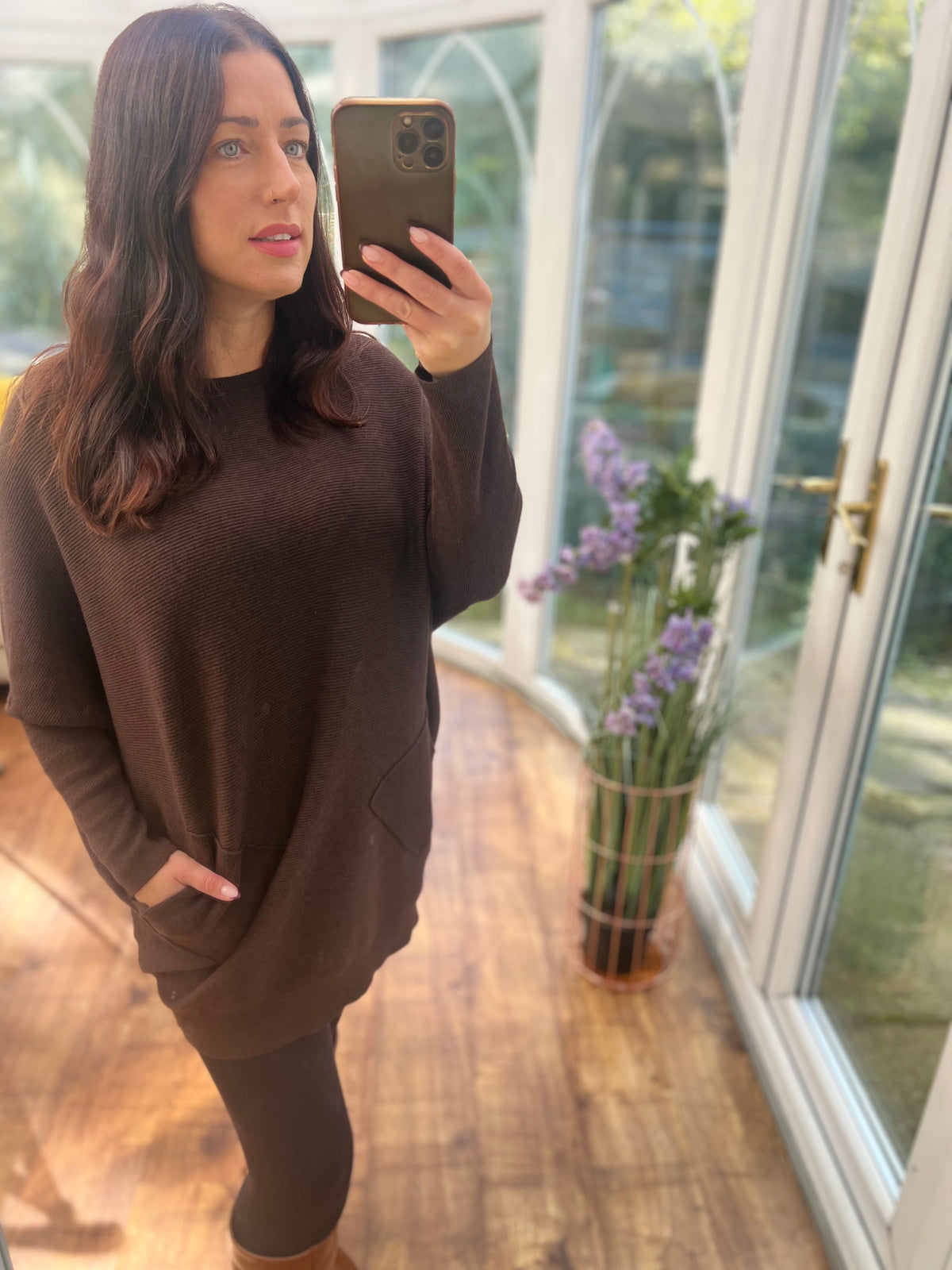 Brown plait back jumper