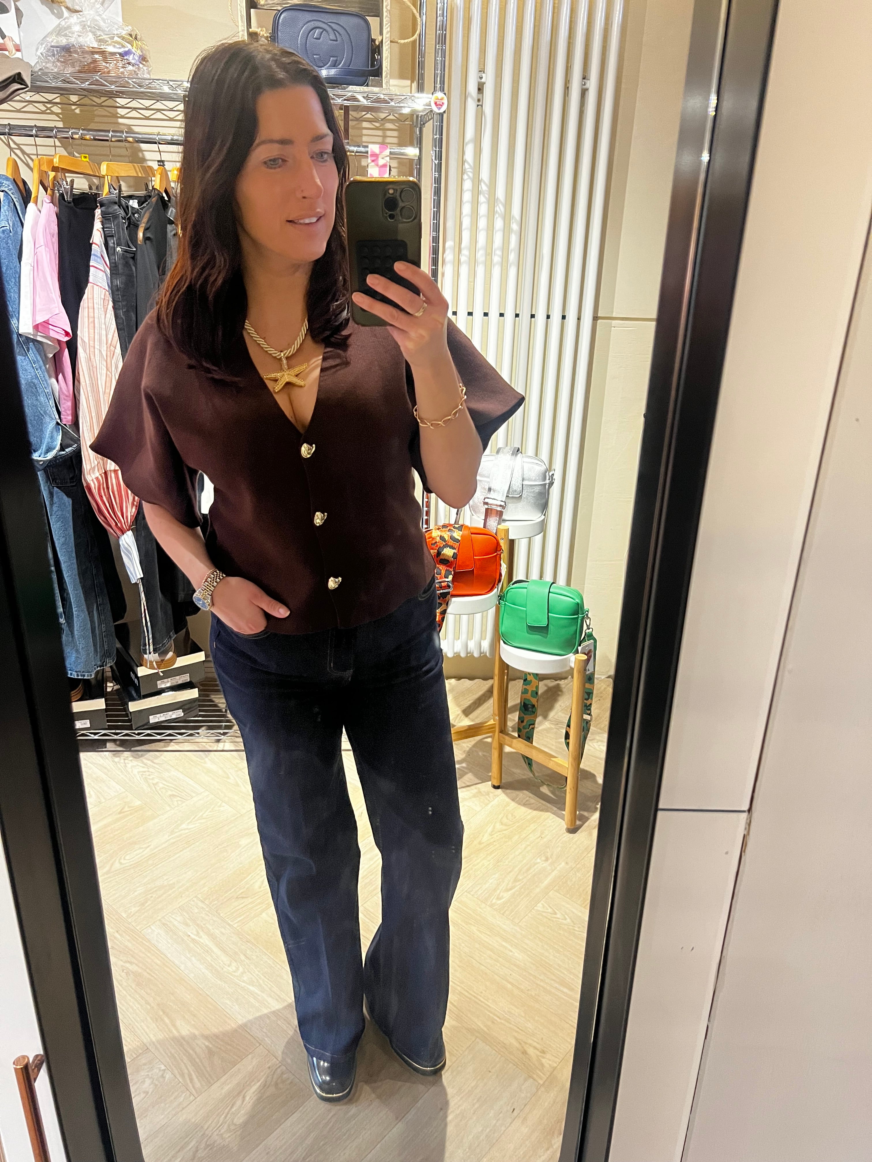 Chocolate batwing v neck top