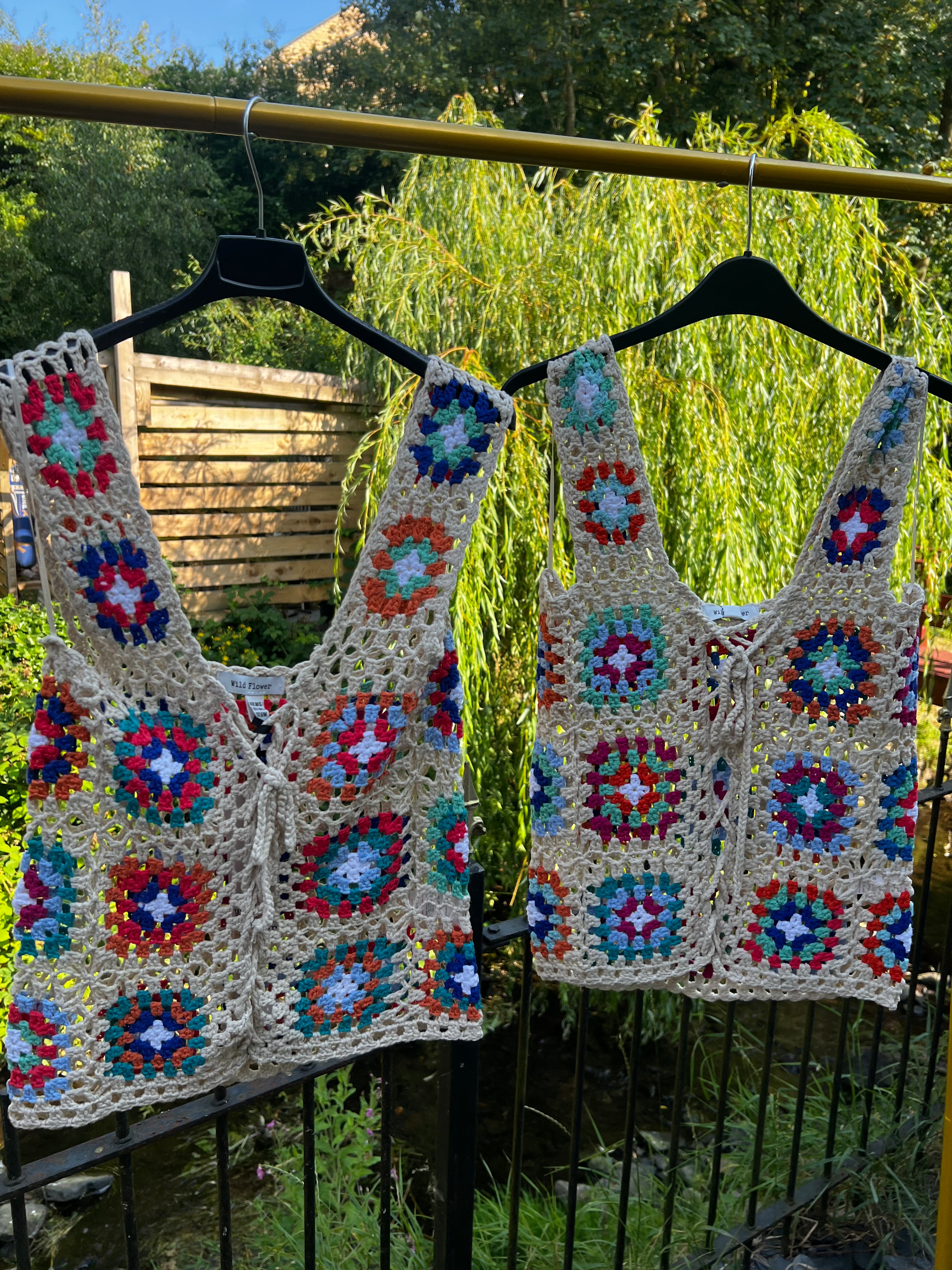 Multicoloured crochet vest tops