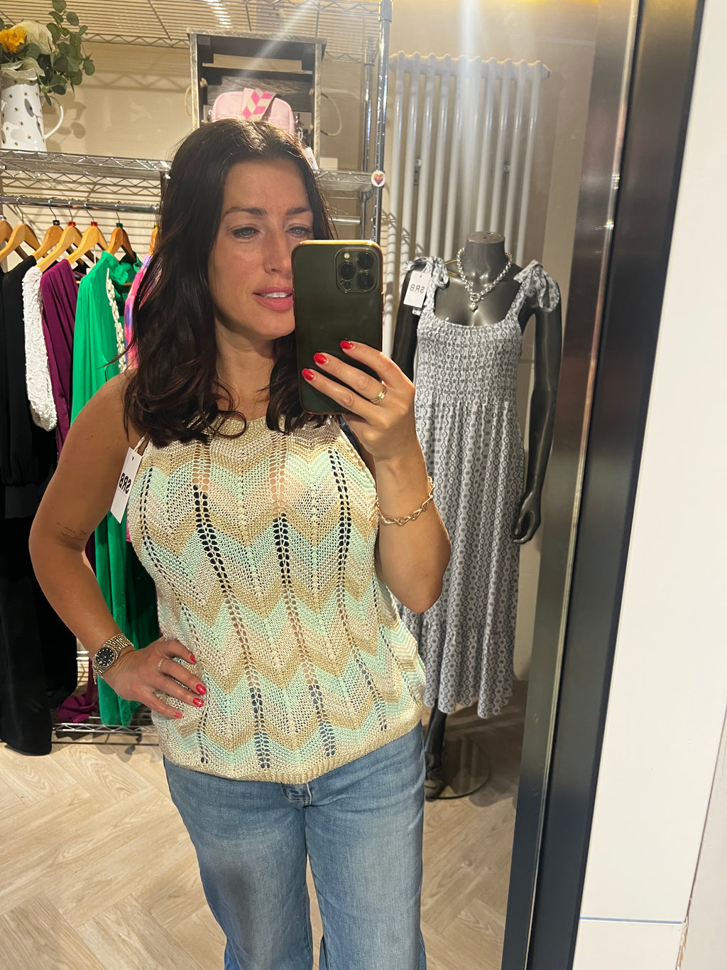 Wave print crochet vest top