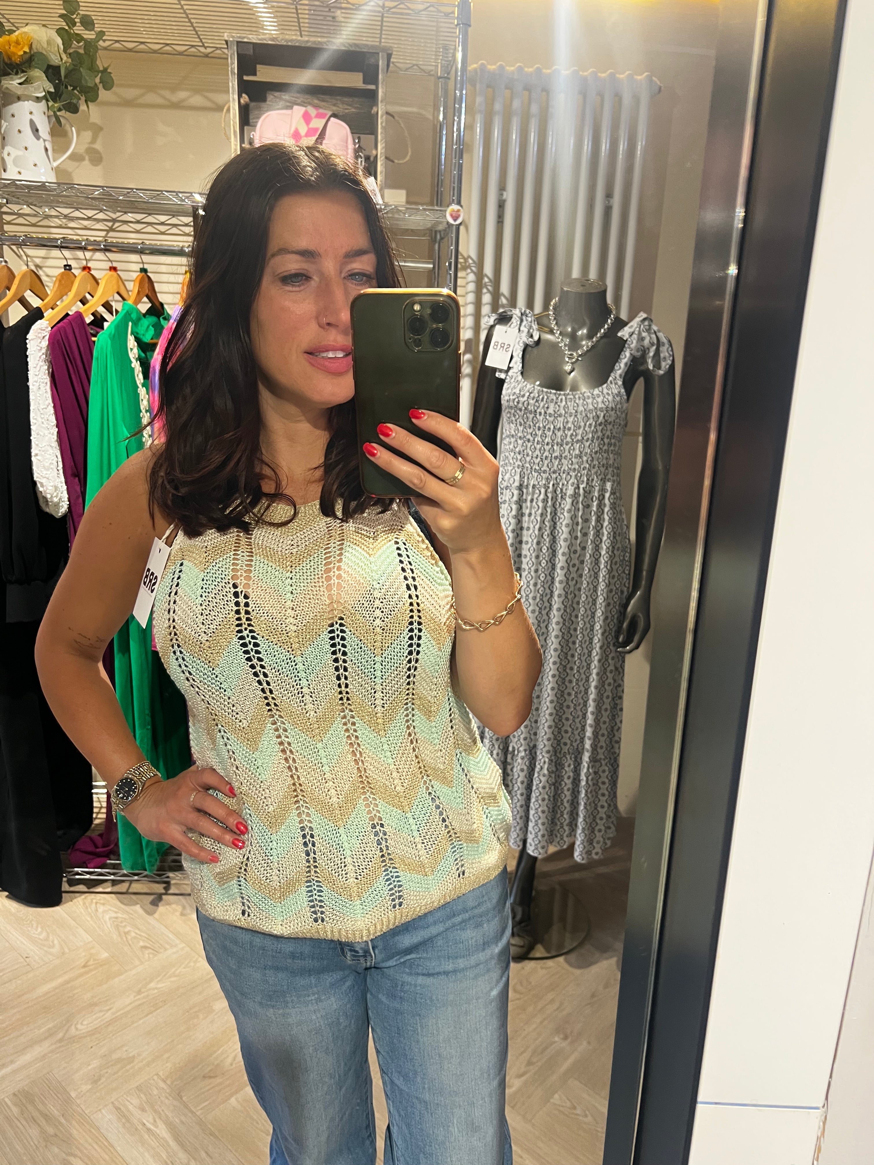 Wave print crochet vest top