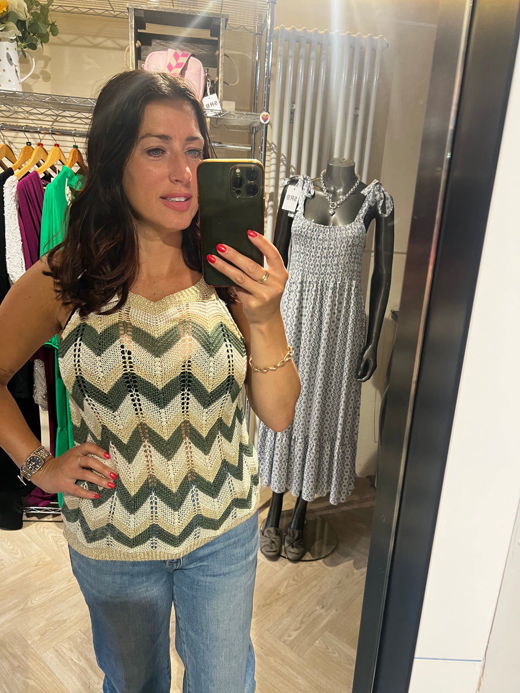 Wave print crochet vest top