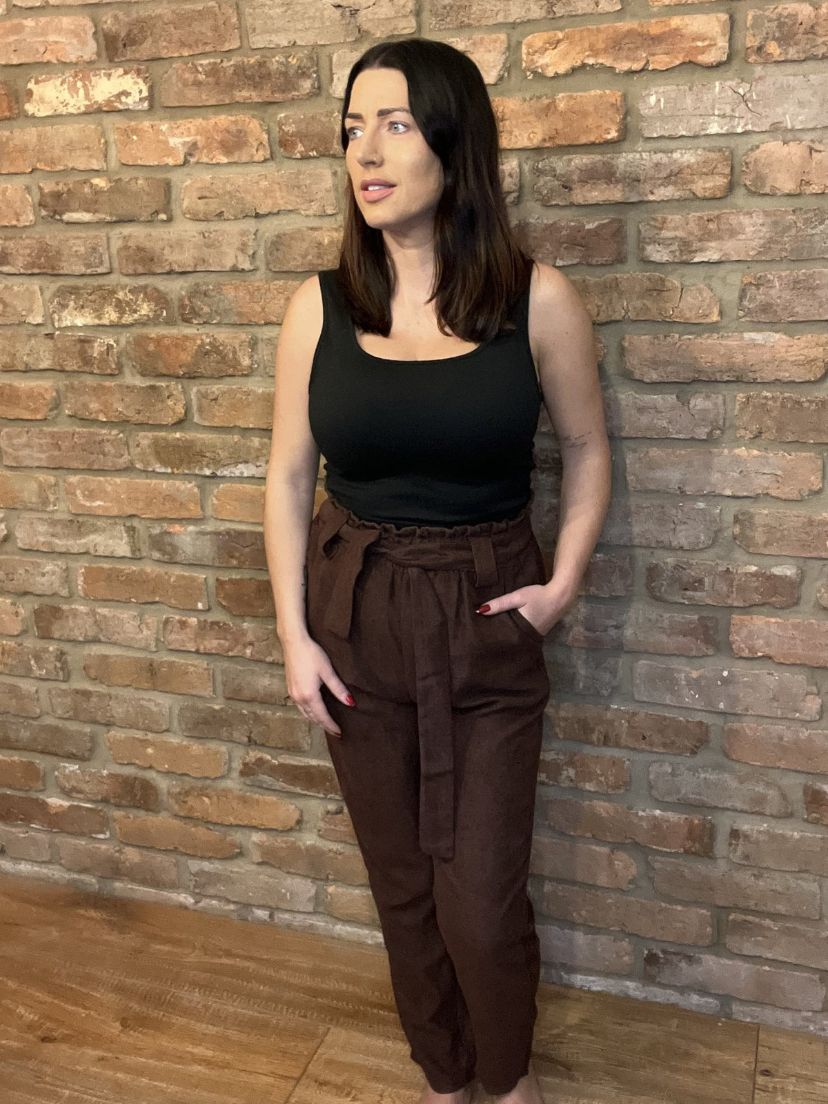 Chocolate Brown Paper Bag Trousers