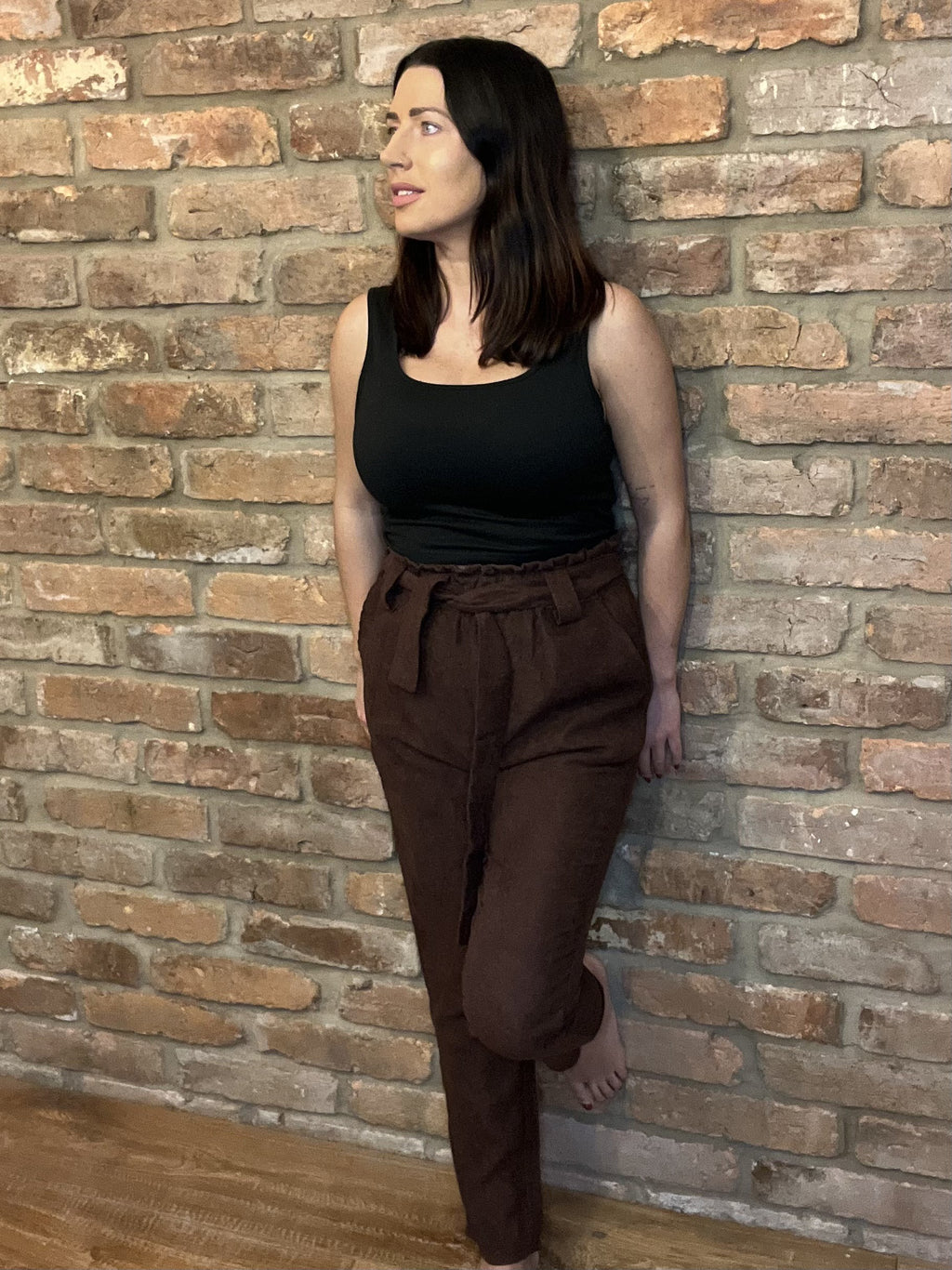 Chocolate Brown Paper Bag Trousers