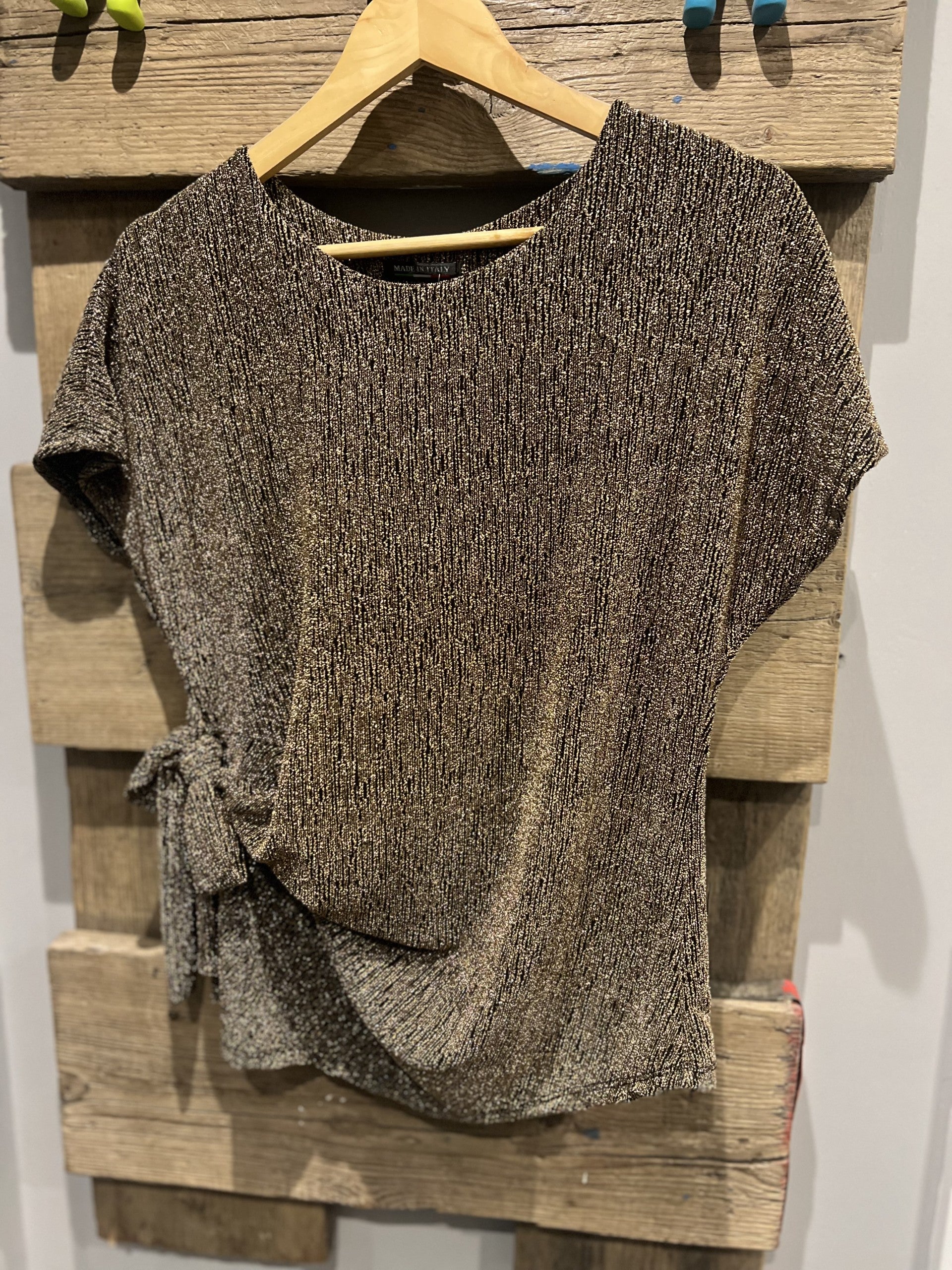 Gold sparkly top with tie detail